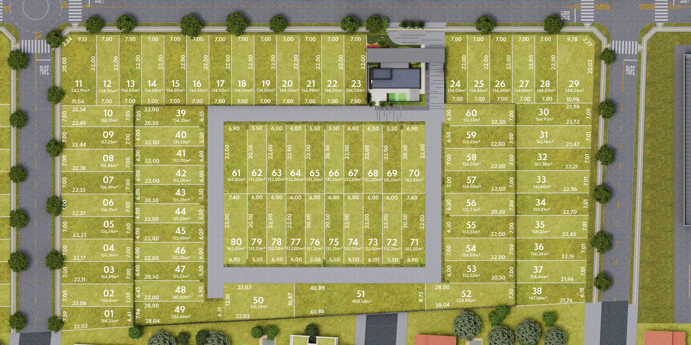 Planta de implantação com legendas do Las Casas